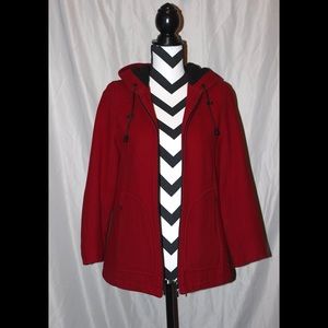 Relativity Red Wool Zip-up Hooded Coat